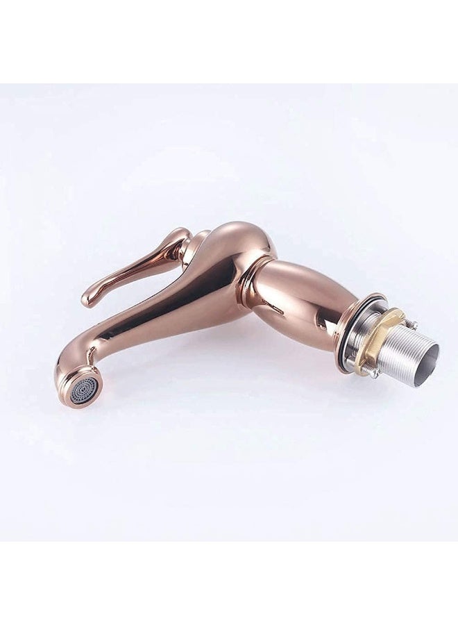 YD Luxury Antique Style Bathroom Basin Mixer Tap with Single Lever Handle, Solid Brass Construction, Vintage Curved Spout Faucet for Sink, Durable Rust Resistant Water Saving Design for Modern Homes - Image 4